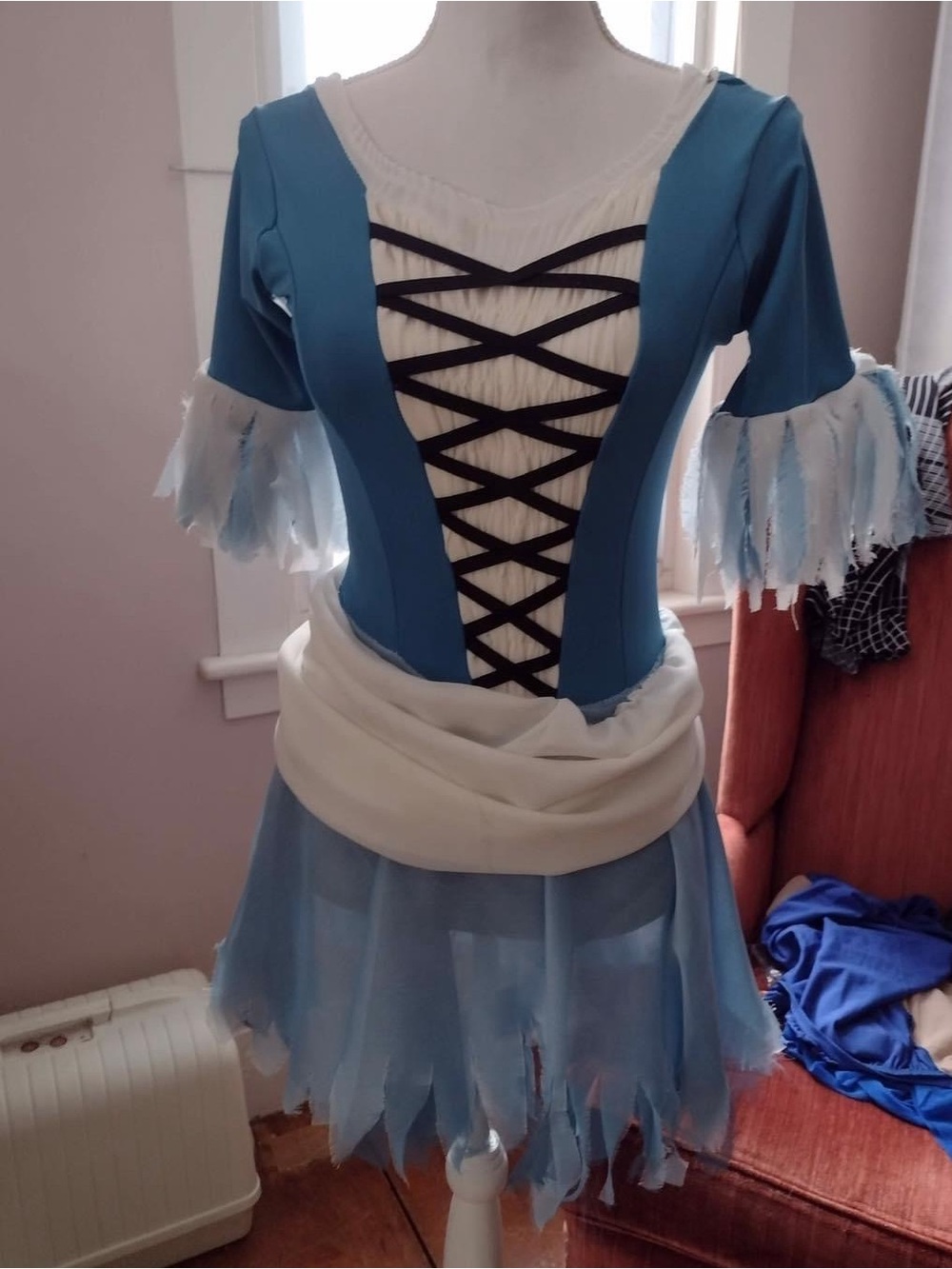 Custom Blue and White Girls' Dance Costume with Lace-Up Bodice-used for Cindere!